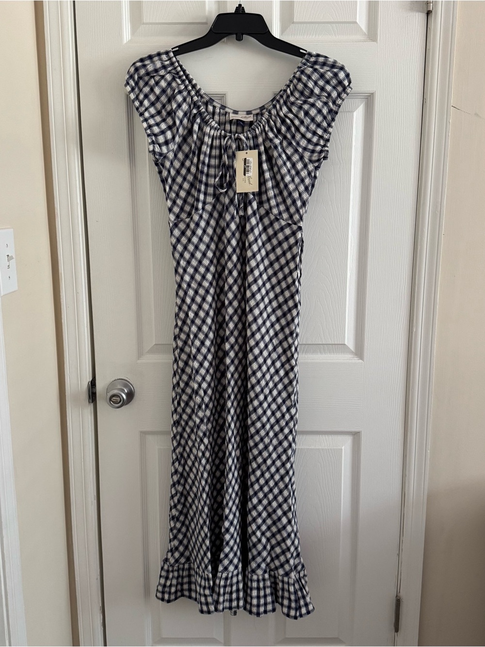 Universal Thread navy and white gingham textured maxi dress